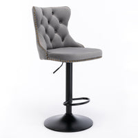 Swivel Bar Stools Set of 2 with Adjustable Seat Height, Contemporary Velvet Counter Stool with Metal Legs and Chrome Nailhead Trim Backrest, Dining Chair for Home and Pub, Khaki & Sliver