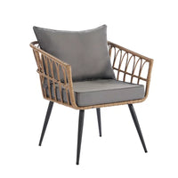 3 Piece Patio Bistro Set, Outdoor Bistro Furniture Set with 2 PE Rattan Arm Chairs and Glass Top Side Table Patio Conversation Bistro Set for Porch, Outdoor, Backyard, Apartment, Balcony, Dark Gray