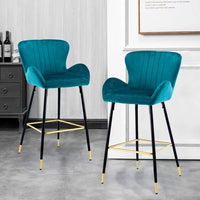 JINS & VICO 2PC Accent Bar Stools,Upholstered Barstools Counter Height Dining Chairs with Back and Armrest,Fabric Wingback Dining Chairs for Kitchen Counter Island,Teal