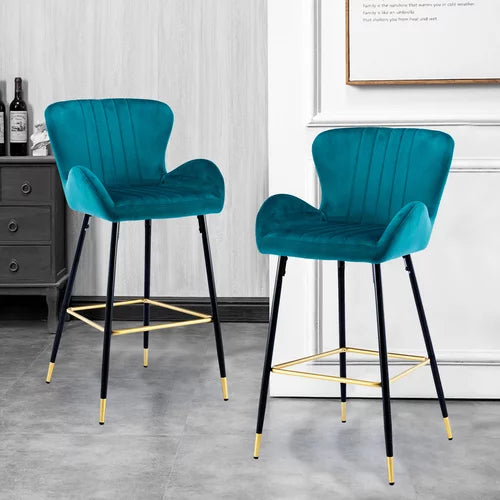 JINS & VICO 2PC Accent Bar Stools,Upholstered Barstools Counter Height Dining Chairs with Back and Armrest,Fabric Wingback Dining Chairs for Kitchen Counter Island,Teal