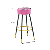 Set of 2 Round Velvet Stools Upholstered, 24 Inches Height Stools with Golden Footrest for Kitchen Island Coffee Shop Bar Home and Balcony, Fuchsia
