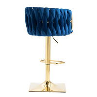 Bar Stools,360° Velvet Swivel Bar Stools with Woven Back & Footrest,Height Adjustable Counter Barstools for Kitchen Island, Cafe, Pub,Navy