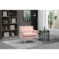 Accent Chair, Modern Velvet Upholstered Armchair with Acrylic Legs and Nailhead Trims, Comfy Tufted Single Sofa Chair with Curved Back and Rolled Arms, Lounge Chair Vanity Chair for Living Room, Pink