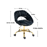 Velvet Office Chair with Hand Woven Backrest,Adjustable Swivel Accent Armchair,Upholstered Tufted Vanity Chair with Gold Base,Ergonomic Study Chair Computer Desk Chair for Living Room Bedroom,Black