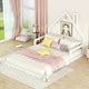 Full Size Floor Bed for Kids,Montessori Bed with House Shape Headboard and Railings, Wood House Bed with Slats for Boys and Girls,No Box Spring Needed,White