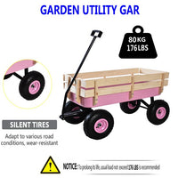 Outdoor Wagon All Terrain Pulling w/Removable Wooden Side Panels Air Tires Big Foot Panel Wagon Children Kids Garden Cart for Christmas Outdoor Camping, Pink