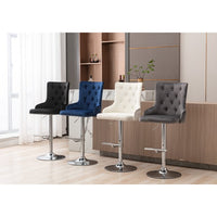 Swivel Bar Stools Set of 2 Adjustable Bar Chair with Back Velvet Tufted Counter Stool Modern Upholstered Kitchen Stool with Nailhead for Kitchen Island Restaurant Pub Counter (Gray)