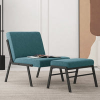 Fabric Accent Chair with Ottoman, Modern Upholstered Armless Chair with Footrest and Wood Legs, Linen Sofa Chair with Ottoman Footstool for Bedroom, Living Room, Office