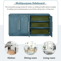 Modern Sideboard with 4 Doors, Large Storage Space Buffet Cabinet with Adjustable Shelves and Silver Handles, Entry Console Table for Kitchen, Dining Room, Living Room, Hallway, Antique Blue