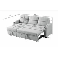 Convertible Sofa Bed with Pull-out Seat, 82Inch L-shaped Sectional Sofa Couch with Storage Chaise and Cup Holders on Armrests, Modern Corner Sofa Bed with Backrest for Living Room, Light Gray