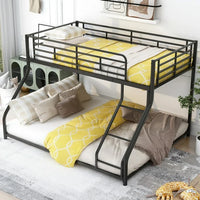 Twin XL Over Queen Bunk Bed with Ladders, Heavy-Duty Metal Bunk Bed Twin XL Over Queen Size for Kids Boys Girls Teens Adults, Modern Style Queen Size Bunk Bed, Black