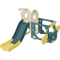 4 In 1 Kids Slide Set, Bus Slide Set with Bus Play Structure for Kids Teens Boys Girls, Freestanding Bus Toy with Slide and Basketball Hoop, Indoor & Outdoor Toys Slide Playset, Easy Setup, Yellow