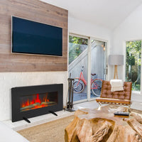 36" Electric Fireplace Wall Mounted and Recessed with Remote Control, 1400W Freestanding/Wall Fireplace Heater with Timer Adjustable Flame Color and Brightness, Fake Wood / Heating Wire, Black