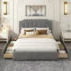 Queen Size Platform Bed with 4 Storage Drawers, Upholstered Velvet Bed Frame with Classic Headboard, Wood Slat Support, No Box Spring Needed, Gray