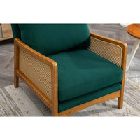 Accent Chair, Mid-Century Modern Arm Chair with Solid Wood Armrests and Legs, Upholstered Velvet Lounge Chair with Thick Backrest and Seat Cushion for Living Room Bedroom Balcony Studio, Green