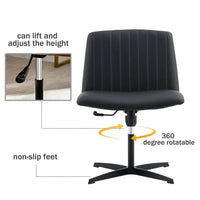 Cross Legged Office Chair No Wheels, PU Leather Criss Cross Desk Chair Wide Seat with Swivel, Adjustable and Rocking, Armless Vanity Chair Task Chair for Living Room Bedroom, Black PU