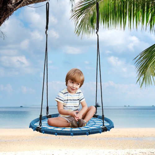 Spider Web Tree Swing 40" for Kids Adults Outdoor Play Round Platform Net Swing Seat for Backyard Playground - Fun for Kids - Included Accessories(Blue)