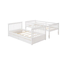 Solid Wood Twin Bunk Beds with Ladders and Two Storage Drawers, Twin over Twin Bunk Bed with Safety Guardrails for Kids, Teens, Adults, Wood Slats Support, Can be Separate into 2 Single Beds, White