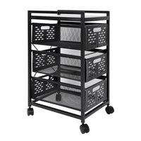 3-Tier Shelving Wheeled Organizer,Mesh Storage Drawer Cart with Lock on Wheels,Printer Stand Filing Cabinet with Pull Out Drawers for A4 Sized Document for Office/Kitchen/Bedroom/Laundry