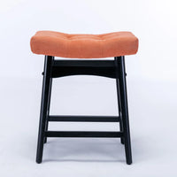 25" Counter Height Barstools Set of 2, Upholstered Bar Stools with Solid Wood Legs & Footrest, Backless Saddle Stool, Comfy Dining Chairs Island Chairs, for Kitchen, Pub, Dining Room, Orange