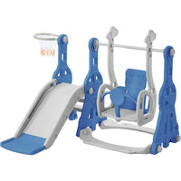 3 in 1 Toddler Slide and Swing Set, Indoor Playground Jungle Gym with Slide & Adjustable Swing & Basketball Hoops & 3-step Ladder, Freestanding Combination Climber Swing Playset Amusement Park, Blue