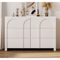 Modern Buffet Sideboard, Kitchen Storage Cabinet with Shelves and Doors, Wood Buffet Cabinet with Drawers, Coffee Bar, 6-Drawer Chest Floor Cabinet Cupboard for Dining Room, Half High Gloss White
