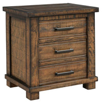 Rustic Three Drawer Reclaimed Pine Wood Nightstand, Wooden Front and Top, Industrial Style Nightstand for Bedroom, 40"W x 18"D x 49"H