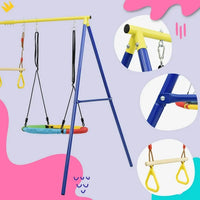 Outdoor Toddler Saucer Swing Set,Playground Tree Swing Set with Steel Frames and Disc Tree Swing Playset,Outdoor Swing Set for Backyard,Playground,Blue