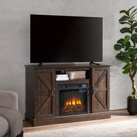 Farmhouse Classic Media TV Stand for TV up to 50",Antique Entertainment Center with 18" Electric Fireplace,Television Stands with Open and Closed Storage Space,Espresso