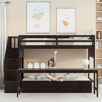Twin XL Loft Bed with Desk and Stairs, Wooden Stairway Loft Bed with Twin Size Trundle and 3 Storage Drawers Underneath, Multifunctional Bed Frames for Kids Teens Bedroom, Guest Room, Home, Espresso