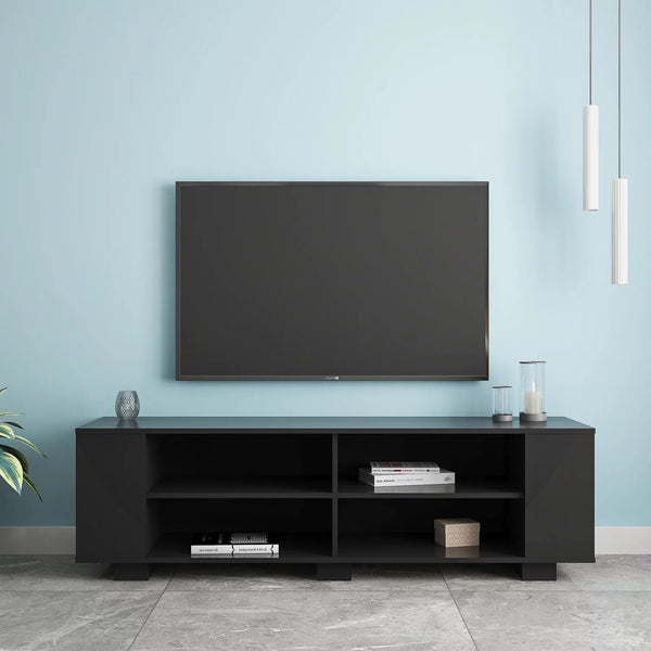 TV Stand for TVs up to 65-Inch Flat Screen, Modern Entertainment Center Media Console with 8 Open Shelves, for Living Room Bedroom, Black 59''W x 15.5''D x 17.5''H