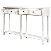 58" Console Table with Two Drawers and Bottom Shelf, Farmhouse Long Sofa Table with Solid Wood Legs, Storage Cabinet Sideboard Table for Entryway Living Room Hallway, Easy Assembly, Ivory