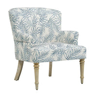 29.5"W Accent Chair, Fresh Pattern Linen Fabric Upholstered Armchair with Solid Wood Legs, Comfy Lounge Chair Leisure Side Chair Reading Chair for Living Room, Bedroom and Office, Light Blue