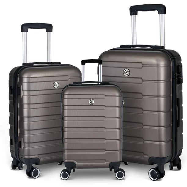 3 Piece Luggage Sets, Expandable ABS+PC Hardside Luggage with Spinner Wheels, Lightweight Durable Carry on Luggage Suitcase with TSA Lock for Women Men, 20"/24"/28" (Brown)