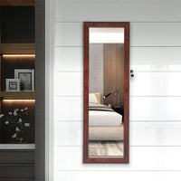Jewelry Mirror Cabinet with LED Lights, Full Length Jewelry Organizer Armoire with 22 Hooks, 2 Cubes, 4 Lined Shelves & Rod, Lockable Storage Cabinet Can Be Hung On The Door Or Wall for Bedroom, Brown