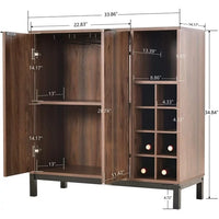 Mid-Century Modern Wood Buffet Sideboard, Coffee Bar Cabinet with Storage Wine Racks, Kitchen Sideboard Home Wine Cabinet for Liquor, 2 Doors, Open Storage Shelves, Dark Brown