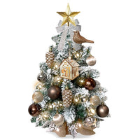 2ft Mini Christmas Tree, Tabletop Xmas Tree with Light, Decoration, Flocked Snow, Top Star, Christmas Decor & Xmas Ornaments for Home & Office, Brown