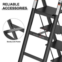 4 Step Step Stool, Ladder Folding with Wide Anti-Slip Pedals and Comfort Handgrip for Kitchen Household and Office, Lightweight Capacity 300lbs Sturdy Step Ladder (Black)