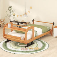 Twin Size Platform Bed,Wooden Plane Shaped Platform Bed Frame with Rotatable Propeller and Shelves for Boys and Girls,Easy Assembly,Natural