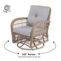 Single Outdoor Rattan Rocker Chair, 360 Degree Patio Swivel Glider Chair with Removable Cushion Cover, Outdoor Rocking Swivel Chair for Outside Deck Porch Garden, Slide Back and Forth