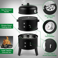 31" Steel Charcoal Smoker, Heavy Duty Round BBQ Grill, Adjustable Air Outlet, Detachable 2-Layers Outdoor Patio Barbecue Cooker with Othermometer, for Outdoor Cooking, Balcony Picnics, Party