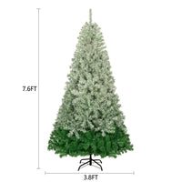 7.6 ft Pre-Lit Artificial Christmas Tree w/ 1200 PVC Branch, 300 cool white LED lights with Gradient PVC Foliage Design, Easy Set Up Metal Hinge& Foldable Base, Xmas Tree for Home Party, Green