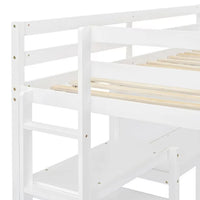 Twin Size Loft Bed with Under-Bed Desk and Writing Board, Multifunctional Loft Bed with 3-Tier Shelves and Ladder, Wooden Loft Bed Frame with Support Slats for Bedroom,Weight Capacity 300lbs