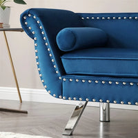 61" Accent Sofa, Modern Velvet Upholstered Loveseat Sofa Couch with Nailhead Trims & Curved Backrest & Rolled Arms & Silver Metal Legs & Removable Cushion, 3-Seat Sofa Armchair for Living Room, Blue