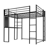 Full Size Metal Loft Bed with Desk and Shelves, High Loft Bed for Teen, Metal Bed Frame with 2 Built-in Ladders and Full-length Guardrail, Noise Free, No Box Spring Needed, 250LBS Weight Capacity