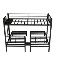 Metal Triple Bunk Bed for 3, Twin Size Bunk Bed Frame with Storage Shelf, Small Table and Built-in Ladder, Can be Divided into 3 Separate Bed for Kids Teens Adults, Space-Saving, Noise-Free (Black)