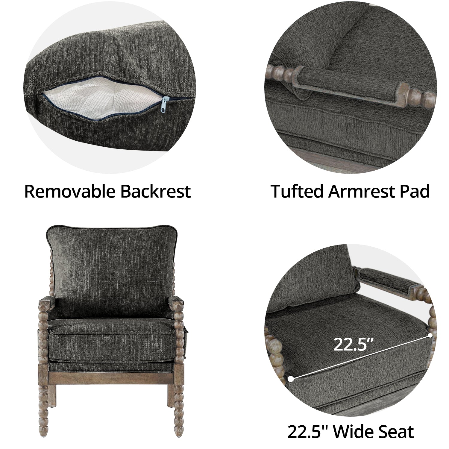 Triple Tree Stylish RUBBER WOOD FABRIC Armchair with Cushion, Black