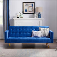 Futon Sofa Bed with Metal Legs for Living Room, Blue