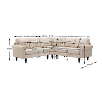 Accent Sectional Sofa Set, L-shaped Living Room Sofa with Backrest Cushion and Armrest, Modern Upholstered Sofa Couch with Sturdy Wood Legs for Home Office, Beige