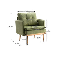 Velvet Single Sofa Chair ,Accent Arm Chair with Rose Golden Metal Legs, Modern Upholstered Armchair for Living Room Bedroom Reading Room Office Furniture,Olive
